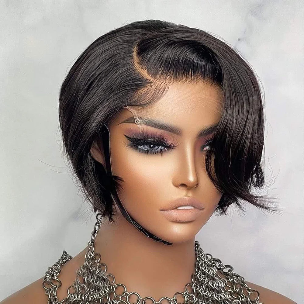 Side Part Wig Human Hair 13x1 Lace Frontal Wigs HD Transparent Short Bob Human Hair Wigs For Women Lace Front Human Hair Wig