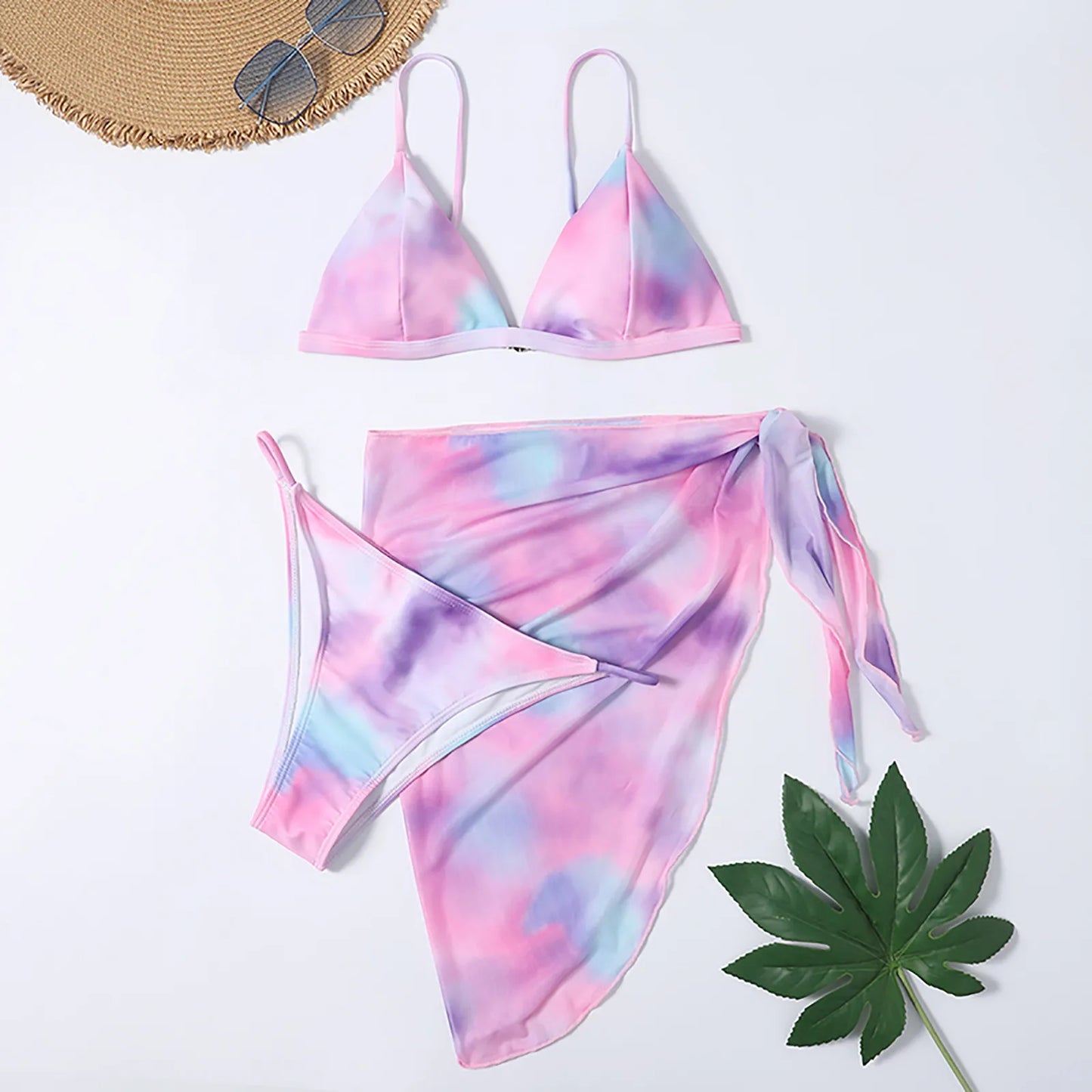 Women's Swimsuit 2023 Plus Size Bikinis Sets For Women Split High Waist Tie-dye Printed Three-piece Skirt Bikini Free Shipping