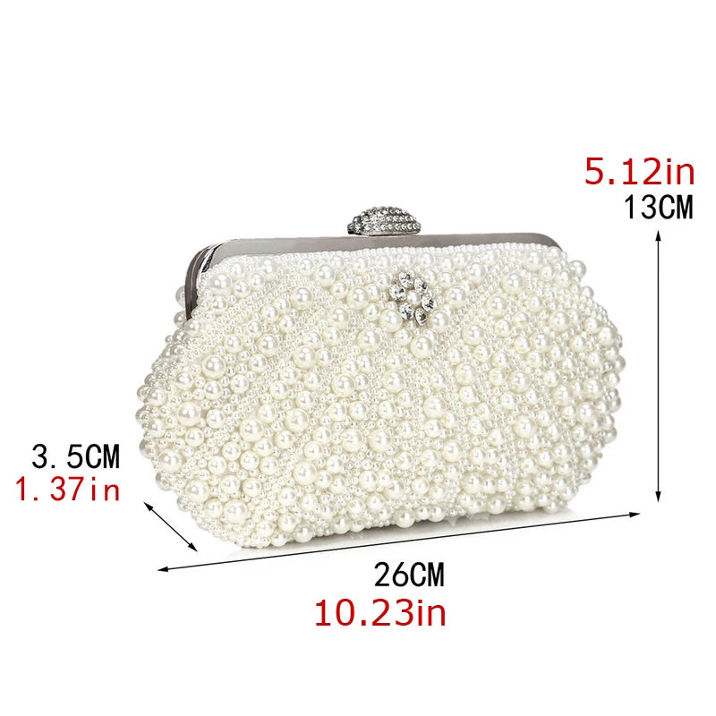 Beading Women Evening Bags Embroidery Shell Flower Diamonds Prom Clutch With Handle Pearl Handbags
