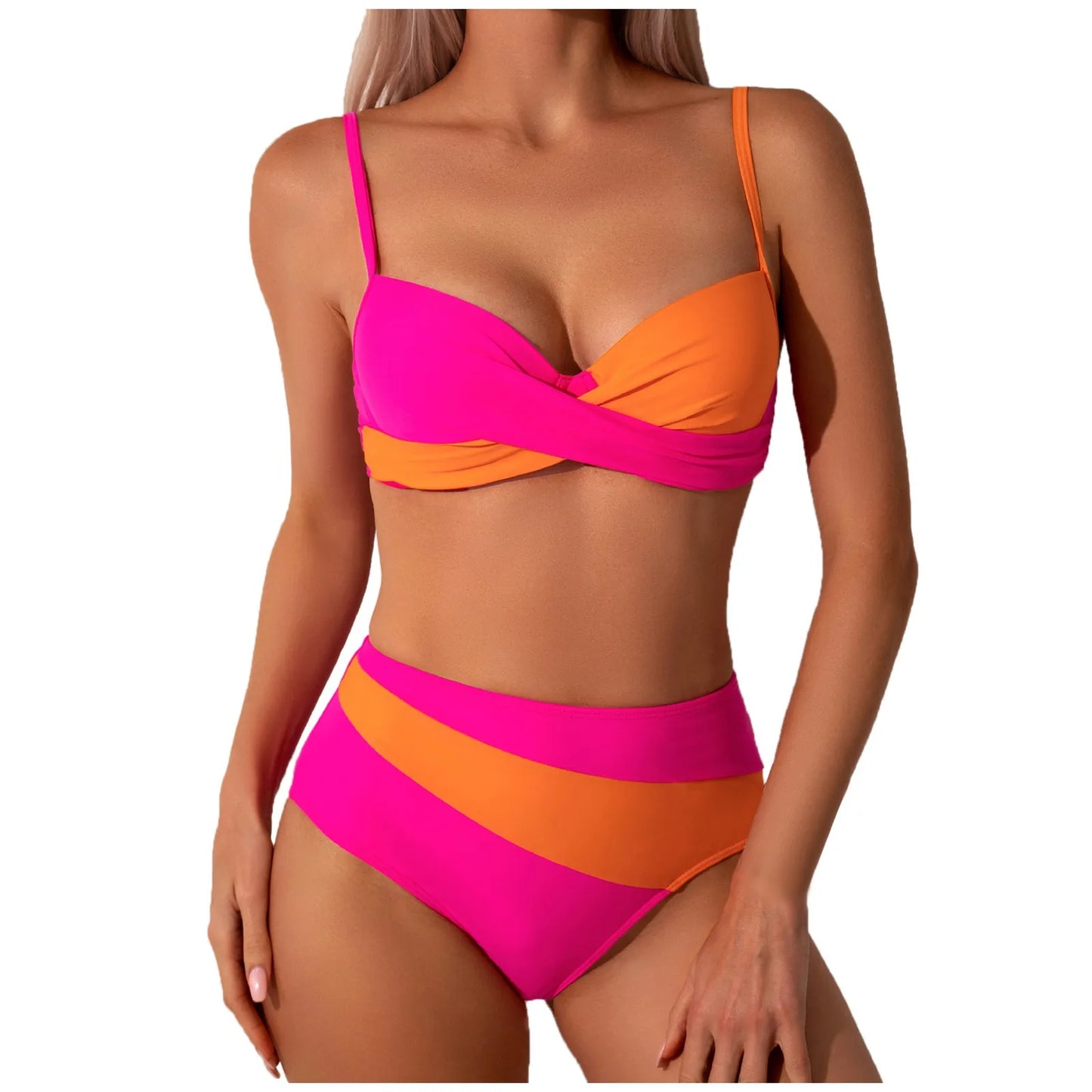 2024 Fashion Split Women'S Bikini With Detachable Padding Patchwork Two-Piece  Bikini Set Sexy Beach Swimsuit Hottie Outfit