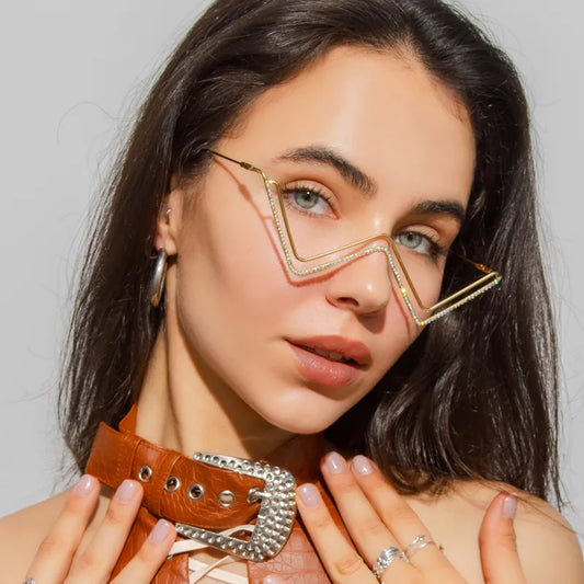 New Fashion Crystal Sunglasses Frames For Women Small Diamond Eyeglasses Line Alloy Frame Eyewear Punk Half Frame Glasses