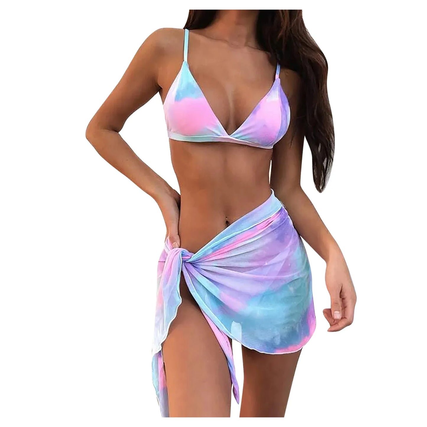 Women's Swimsuit 2023 Plus Size Bikinis Sets For Women Split High Waist Tie-dye Printed Three-piece Skirt Bikini Free Shipping