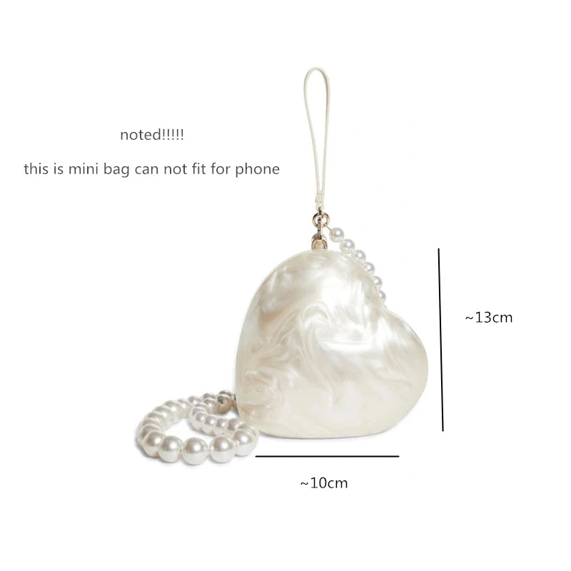 Acrylic heart bag women designer evening party cute pearl color purse 2023 new clutch handbag with strap wholesale