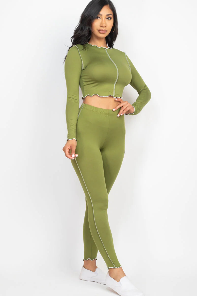 Lettuce Edge Long Sleeve Crop Top & Leggings Set (CAPELLA)